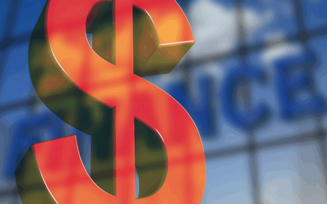 Red dollar sign over blue background to represent if angel vs. VC investors have more capital.