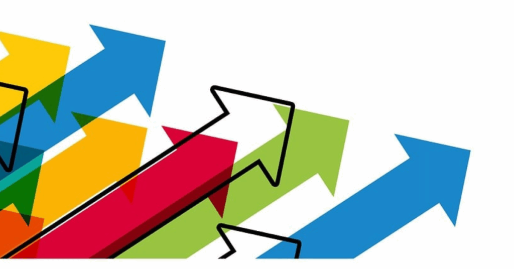 Arrows in multiple colors pointing upwards to represent angel vs. VC growth potential.